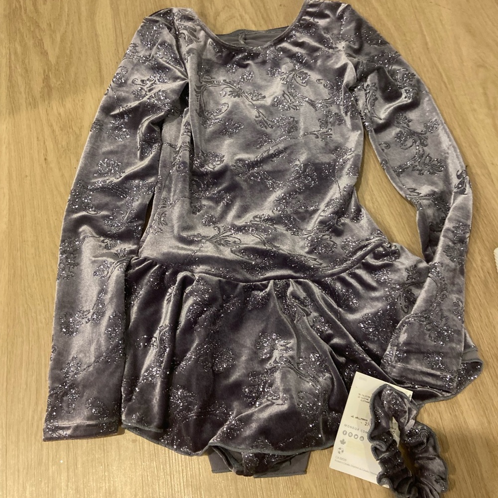Velvet Long-Sleeve Skater Romper in Silver
